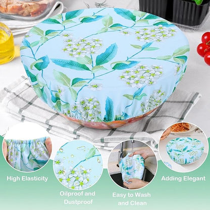 5 Pieces Bowl Covers Reusable, 5 Size Elastic Cloth Bowl Covers for Bread Proofing, Food Covers Washable for Food Fruits Leftover (Eucalyptus Leaves) - Image 5
