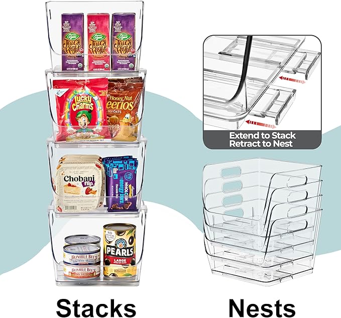 Sorbus Stackable Storage Bins Open Front, Clear Stackable Storage Bins, Pantry Bins for Storage and Organization, Acrylic Stackable Bins for Kitchen, Clear Pantry Organizer Bins (Medium Sqware 4 Pack) - Image 5
