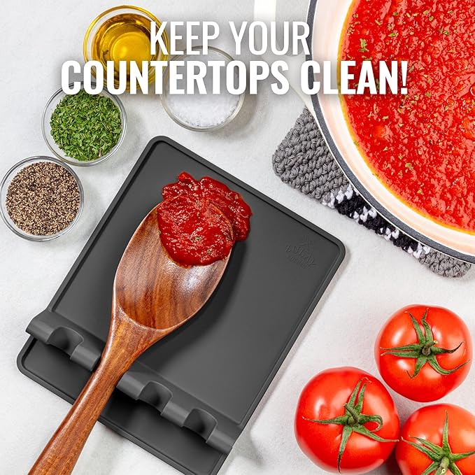 Zulay Kitchen Extra Large Silicone Utensil Rest with Drip Pad for Multiple Utensils - BPA-Free Heat-Resistant Spoon Rest & Spoon Holder for Stove Top - Kitchen Utensil Holder for Spoon - Black - Image 2