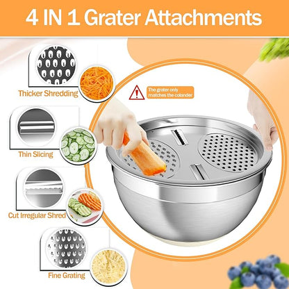 Nicdiet Mixing Bowls with Airtight Lids, Stainless Steel Mixing Bowl Set with 3 Metal Nesting Bowls, Colander & Grater, Non-Slip Bottoms, Size 1.5, 2.5, 5 QT, Great for Mixing & Serving, Khaki - Image 5