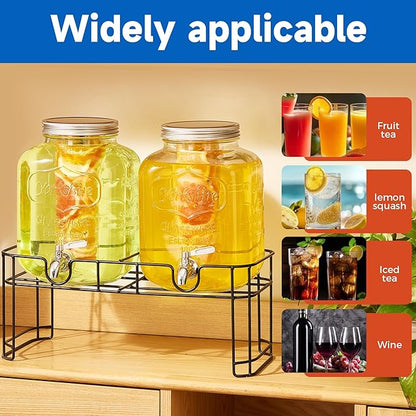 1.5 Gallon Glass Drink Dispensers for Parties, 2PACK Beverage Dispenser with Stand, Ice Cylinder and Stainless Steel Spigot 100% Leakproof, Beverage Dispenser for Lemonade Sun Tea - Image 4