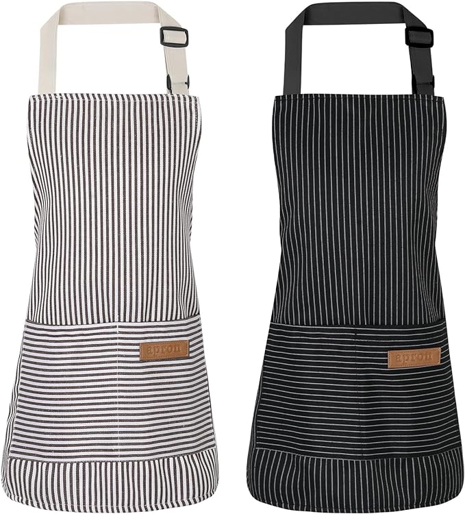 2 Pack Stripes Kids Apron, Kids Cooking Aprons with 2 Pockets, Cute Aprons for Cooking for Boys and Girls