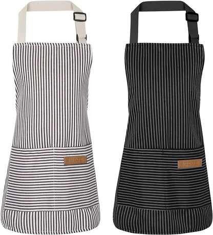 2 Pack Stripes Kids Apron, Kids Cooking Aprons with 2 Pockets, Cute Aprons for Cooking for Boys and Girls
