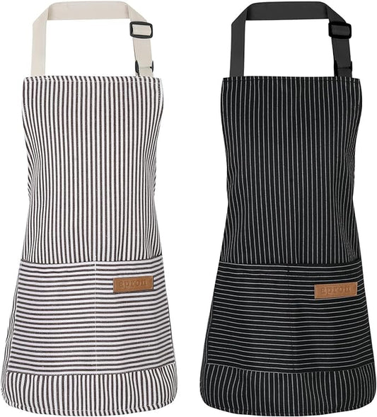 2 Pack Stripes Kids Apron, Kids Cooking Aprons with 2 Pockets, Cute Aprons for Cooking for Boys and Girls