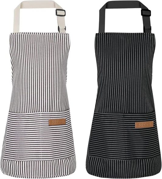 2 Pack Stripes Kids Apron, Kids Cooking Aprons with 2 Pockets, Cute Aprons for Cooking for Boys and Girls