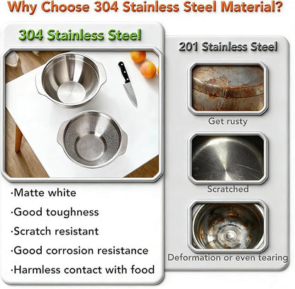 304 Stainless Steel Colander, 2.5 QT Capacity and 2.5 QT Mixing Bowl, Micropore Strainer for Washing Rice, Fruit, and Veggies, Perfect Draining for Cooked Pasta - Image 8