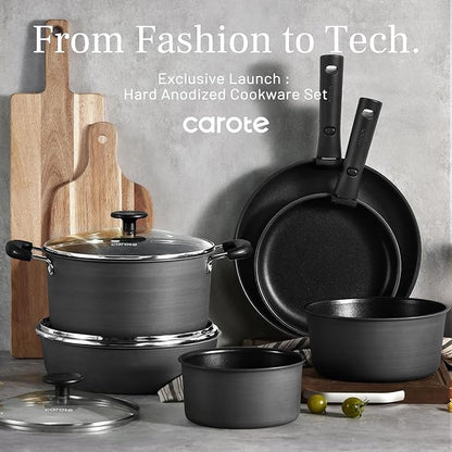 CAROTE 20pcs 4-Ply Premium Hard Anodized Pots and Pans Set Non Stick with Detachable Handle, Dishwasher/Oven Safe, RV Kitchen Cookware Set Nonstick, Induction Cookware, Large Capacity Pans and Pot Set - Image 7