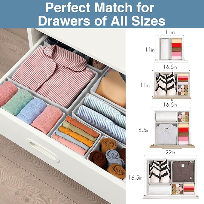 Criusia Drawer Organizer Clothes, 8 Pack Underwear Drawer Organizer, Foldable Closet Organizers and Storage Dresser Drawer Dividers for Clothes, Socks, Scarves, Ties (White) - Image 5