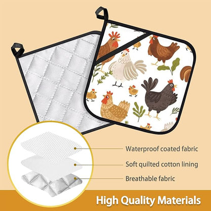 Cute Roosters Pot Holder Set of 2,Heat Resistant Potholders Oven Hot Pads for Kitchen Cooking Baking BBQ