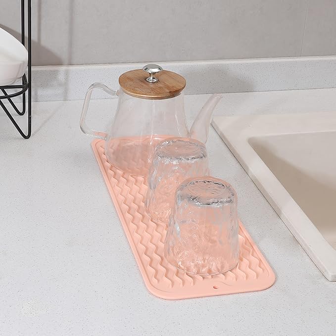 MicoYang Silicone Dish Drying Mat for Multiple Usage,Easy clean,Eco-friendly,Heat-resistant Silicone Mat for Kitchen Counter,Sink,Bar,Bottle,or Cup Pink M 17 inches x 6 inches - Image 6
