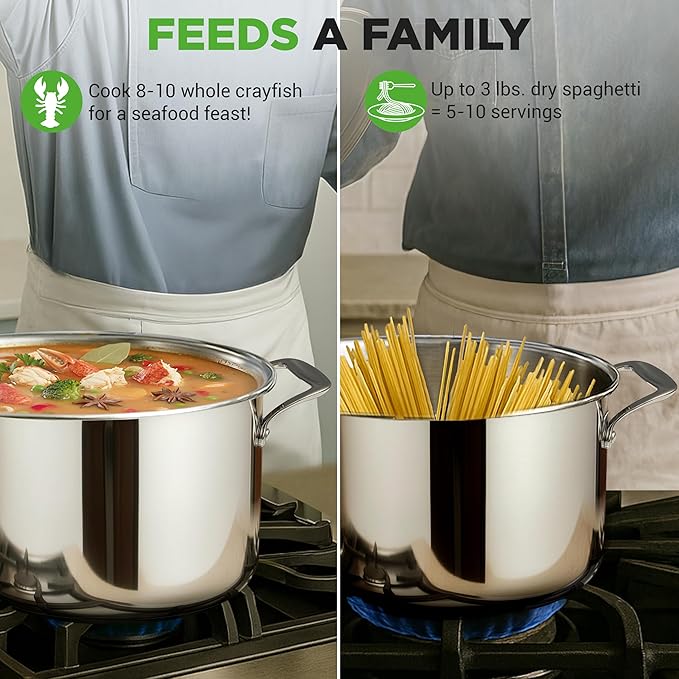 NutriChef 8-Quart Stainless Steel Stock Pot - 18/8 Food Grade Stainless Steel Heavy Duty Induction - Stock Pot, Stew Pot, Simmering Pot with See-Through Lid, Dishwasher Safe - NCSP8 - Image 3