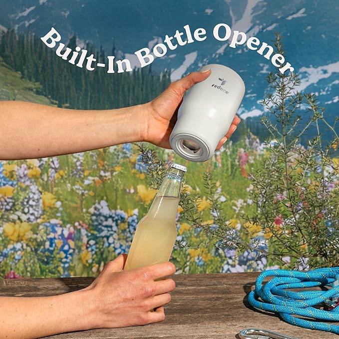 Reduce 4-in-1 Drink Cooler - Versatile Can & Bottle Holder with Vacuum Insulation - Keeps Drinks Cold Up to 4 Hours - Includes Bottle Opener - Fits Cupholders & Dishwasher Safe - 14oz - Unbleached