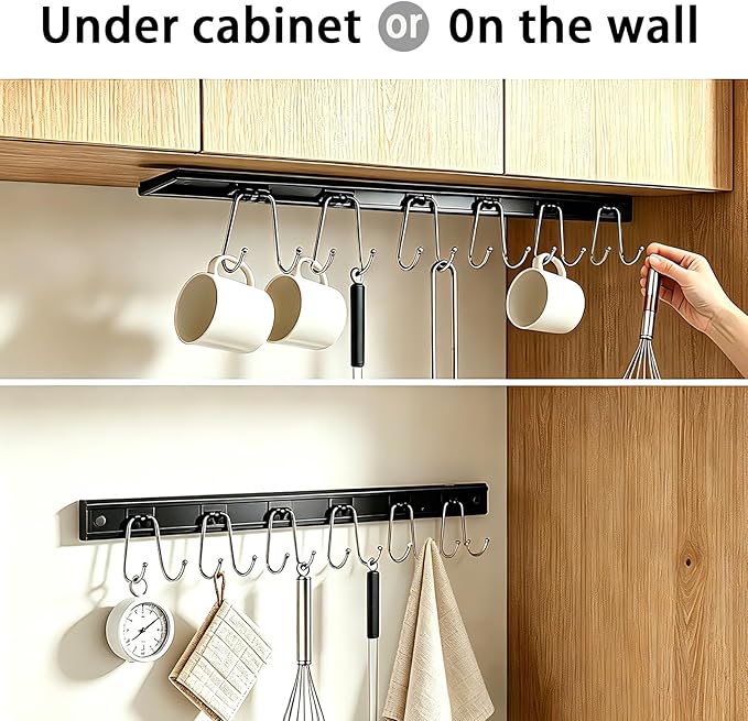 Cociat 2PCS Utensil Racks with 12 Hooks 17.2 Inch Kitchen Utensil Holders Hanging Utensil Rack Multifunctional (17.2 inch Black) - Image 4