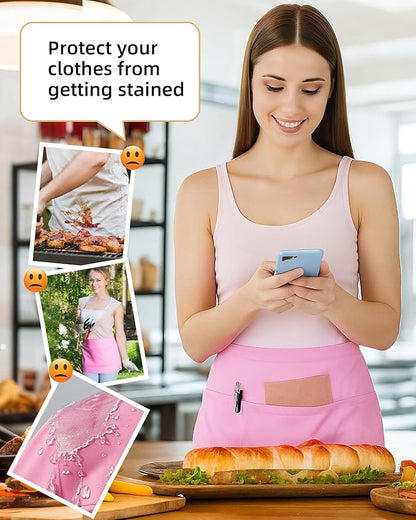 Argstar 2 Pack Server Apron with 4 Pockets, Waitress Waiter Waist WaterDrop Resistant Short Aprons