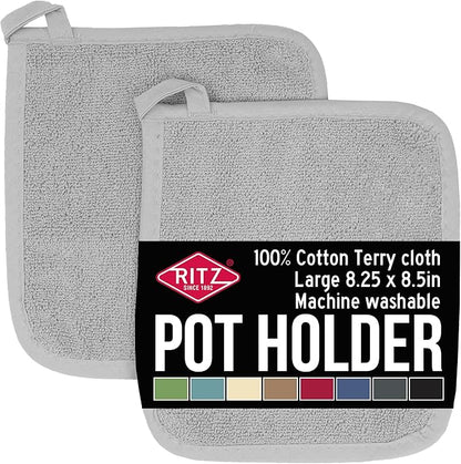 RITZ Terry Potholder & Hot Pad: Unparalleled Heat Resistant, Durable 100% Cotton – Ergonomically Designed for Optimal Grip – Easy-Care Machine Washable – 2-Pack, Titanium by Ritz+Foodservice