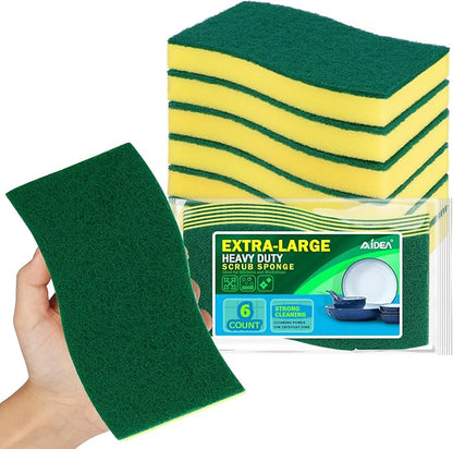 AIDEA Sponges Kitchen, XL Heavy Duty Dish Sponge, Cleaning Dish Scrubber Sponge for Home and Kitchen, Extra Large Cleaning Supplies for Pots, Pans, 6 Pack by AIDEAHOME
