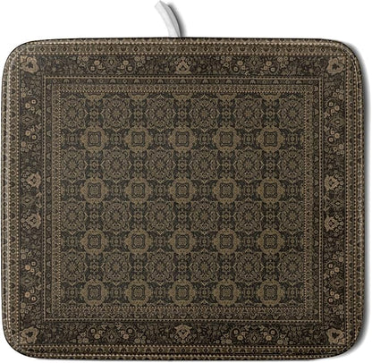 Brown Antique Tabriz Rug Dish Drying Mat for Kitchen Counter,Retro Turkish Vintage Floral Block Print Drying Mat 16 x 18 Inch with Absorbent Reversible Microfiber Drying Pad for Coffee Bar by Anyako