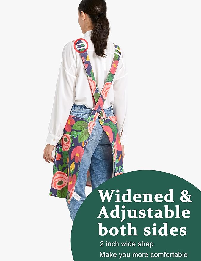 Cozy Adjustable Cross Back Aprons for Women with Pockets Cotton Linen Cooking Kitchen Baking