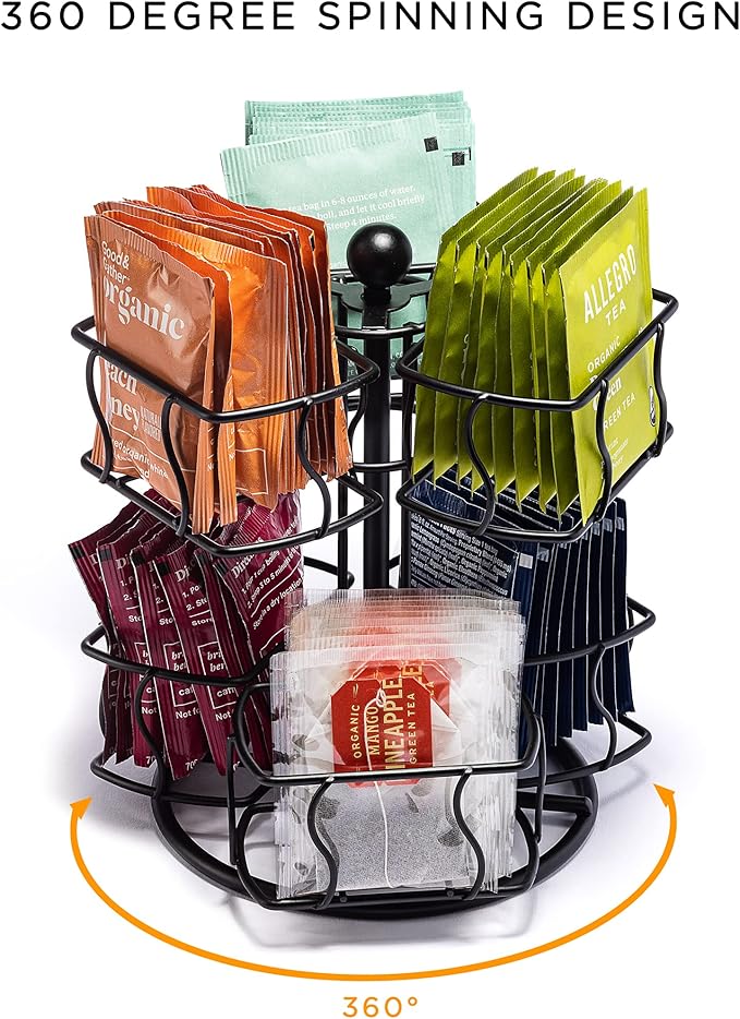 Sorbus Tea Bag Spinning Carousel - Tea Caddy Organizer for Countertop - Matcha Station Accessories - 2 Tier Revolving Storage for Pantry - Holds Up to 60 Large Tea Bags - Image 4