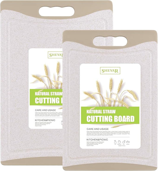 Cutting Board for Kitchen, Wheat Straw Fiber Cutting Board, Dish Washer Safe, w/Juice Grooves for Meat, Veggies,Easy Grip Handle, Non-slip Surface,Eco-friendly,Serveware Accessories 2 PCAK