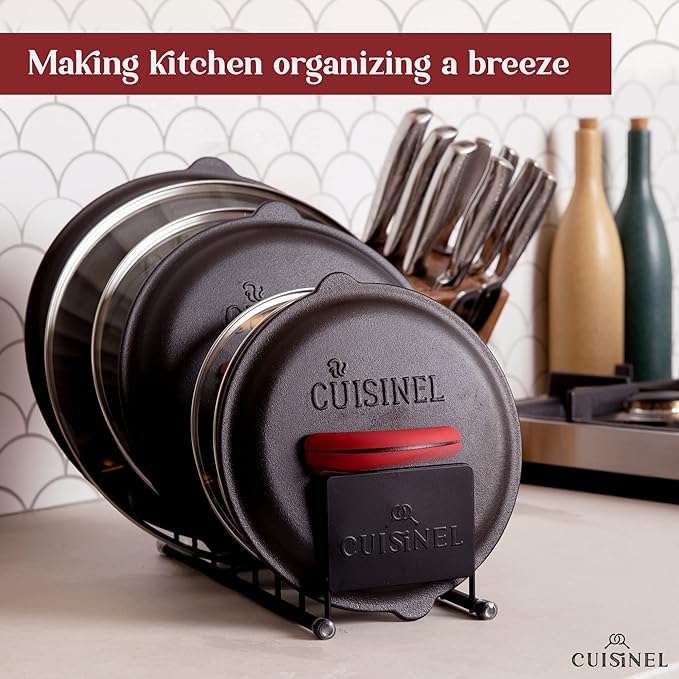 Cuisinel Pot Lid and Dish Organizer Rack - Matte Black Kitchen Storage/Organization Stand - 7-Tier Cabinet/Counter, Cookware, Pots and Pan Lids/Covers, Cutting Board Holder Organizer - Image 5