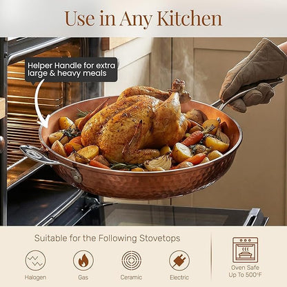 Gotham Steel Hammered Copper 14 Inch Non Stick Frying Pan with Lid, Nonstick Frying Pan with Ceramic Coating and Induction Plate for Even Heating, Oven / Dishwasher Safe, 100% Healthy & Non Toxic - Image 5