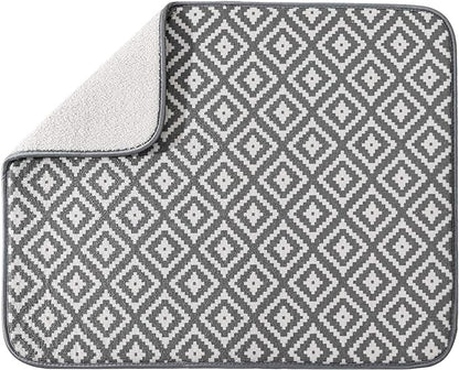 SUBEKYU Microfiber Dish Drying Mat for Kitchen Counter, Absorbent Dishes Drainer/Rack Pad for Countertop, 19.2 by 15.8 Inches (Rhombus), Grey, 1 Pack by SUBEKYU