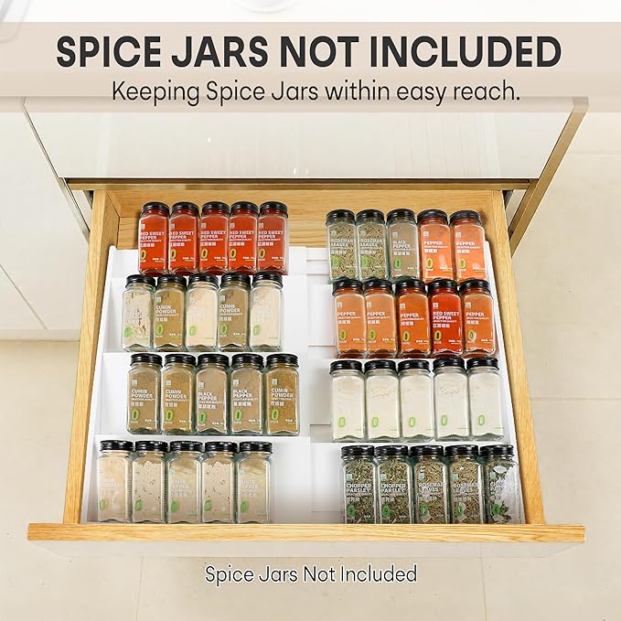 Bamboo Spice Drawer Organizer, (Need 3.1” Deep Drawer) Expandable 4 Tier Spice Rack for Cabinet (From 12" to 23" Wide), Seasoning Storage Insert, Spice Organizer for Drawer,Jars Not Included - Image 3