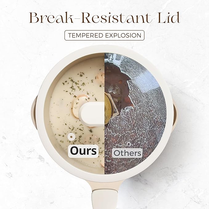 PRICUSIS Ceramic Nonstick Saucepan with Lid, 3 Quart Non Toxic Pot with Pour Spouts, Full Coated, 100% Dishwasher Safe, Induction Compatible & Oven Safe, PTFE PFAS & PFOA Free, Coconut White - Image 7