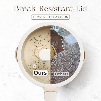 PRICUSIS Ceramic Nonstick Saucepan with Lid, 2 Quart Non Toxic Pot with Pour Spouts, Full Coated, 100% Dishwasher Safe, Induction Compatible & Oven Safe, PTFE PFAS & PFOA Free, Coconut White - Image 6
