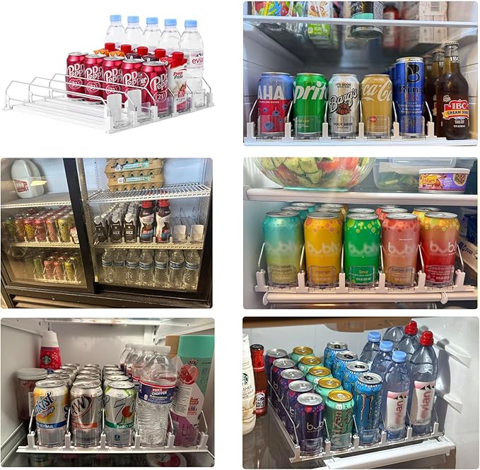 Drink Organizer for Fridge-White Automatic Pusher Glide,12oz 16oz 20oz-Soda Dispenser for Fridge-Holds up to 25 Cans - Image 2