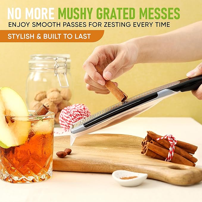 Spring Chef Premium Lemon Zester Grater with Handle - Fruits, Garlic, Chocolate, Nutmeg, Ginger Grater - Heavy Duty Kitchen Tool - Stainless Steel Citrus Zester with Blade Cover - Fine Shred, Black - Image 6