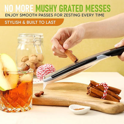 Spring Chef Premium Lemon Zester Grater with Handle - Fruits, Garlic, Chocolate, Nutmeg, Ginger Grater - Heavy Duty Kitchen Tool - Stainless Steel Citrus Zester with Blade Cover - Fine Shred, Black - Image 6
