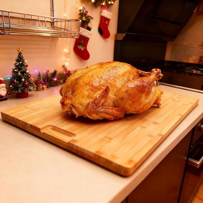 Utoplike Extra Large Cutting Board for kitchen, 30 x 20 Inch Bamboo Chopping Boards, Wood Stove Top Cover, Over the Sink Butcher Block with Juice Groove for Turkey, Meat, Vegetables, BBQ, 1"Th