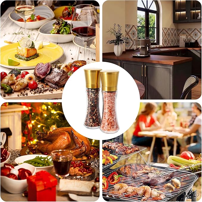 VEVOK CHEF Gold Salt and Pepper Grinder Mill Set Stainless Steel Pepper Shaker Adjustable Ceramic Coarseness Salt Grinder Black Pepper Spice Grinder Mill - Image 6