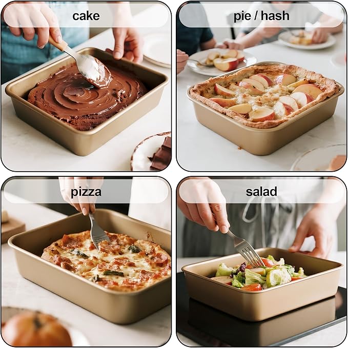 Baking Pan Set of 2, 12.5’’ X 10’’ X 2.4’’ Nonstick Sheet Cake Pan for Christmas Thanksgiving, Durable Cookie Sheets for Baking Lasagna Deep-Dish Pizza Brownies Casseroles, Rose Gold & Easy to Clean - Image 4