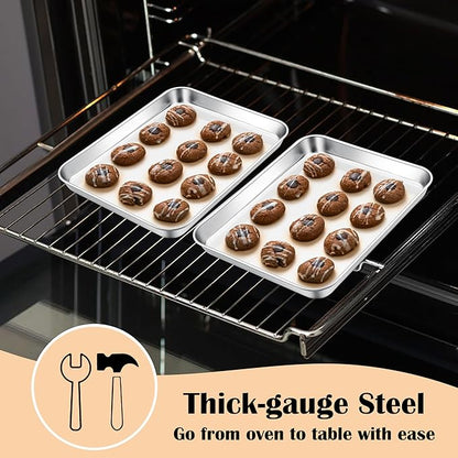 E-far 2 Packs Toaster Oven Trays, 9.4”x7.3” Stainless Steel Small Baking Cookie Sheets, Mini Non-toxic Metal Baking Pans for Cake, Healthy & Rust Free, Mirror Finish & Dishwasher Safe - Image 3