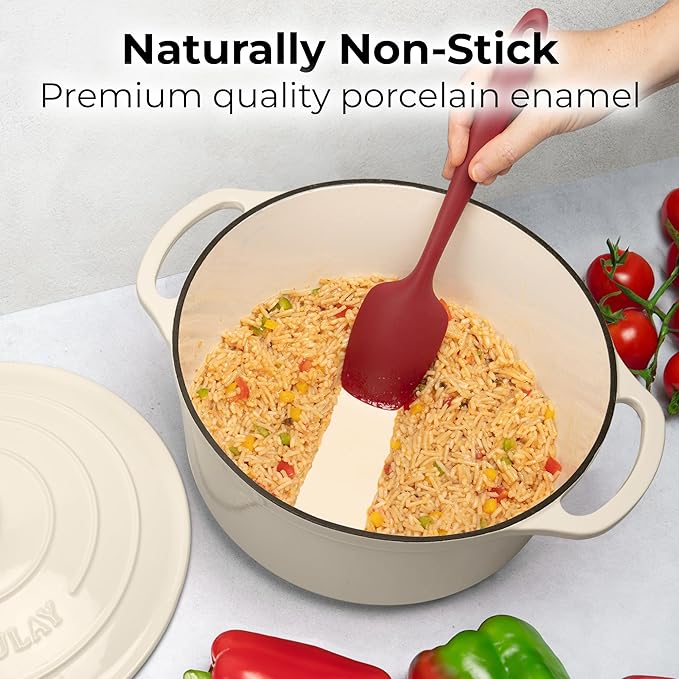 Zulay Kitchen 6 Quart Enameled Cast Iron Dutch Oven Pot with Lid – Premium Durability & Oven Safe up to 500°F – Heavy Duty Cookware Perfect for Bread Baking, Stews, Braising & Roasting - Ivory - Image 5