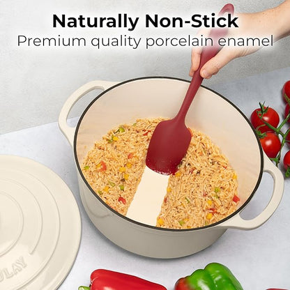 Zulay Kitchen 6 Quart Enameled Cast Iron Dutch Oven Pot with Lid – Premium Durability & Oven Safe up to 500°F – Heavy Duty Cookware Perfect for Bread Baking, Stews, Braising & Roasting - Ivory - Image 5