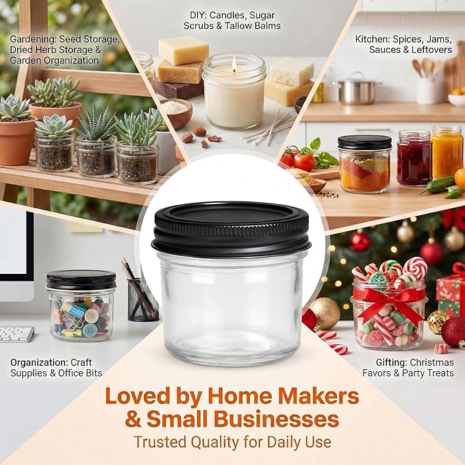 QAPPDA 4oz Glass Jars With Lids And Bands,Small Mason Jars,Mini Canning Jars With Black Lids For Honey,Jam,Jelly,Wedding Favor,Shower Favors,Spice Jars For Kitchen & Home,Set of 40 - Image 5
