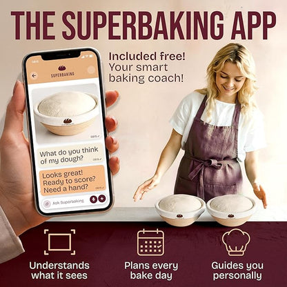 Superbaking 2 pcs Banneton Bread Proofing Basket, 9" Splinter-Free Round Rattan Bread Basket with Liners, Sourdough Starter Kit, Sourdough Bread Baking Supplies & Sourdough Kit, Bread Making Tools - Image 5