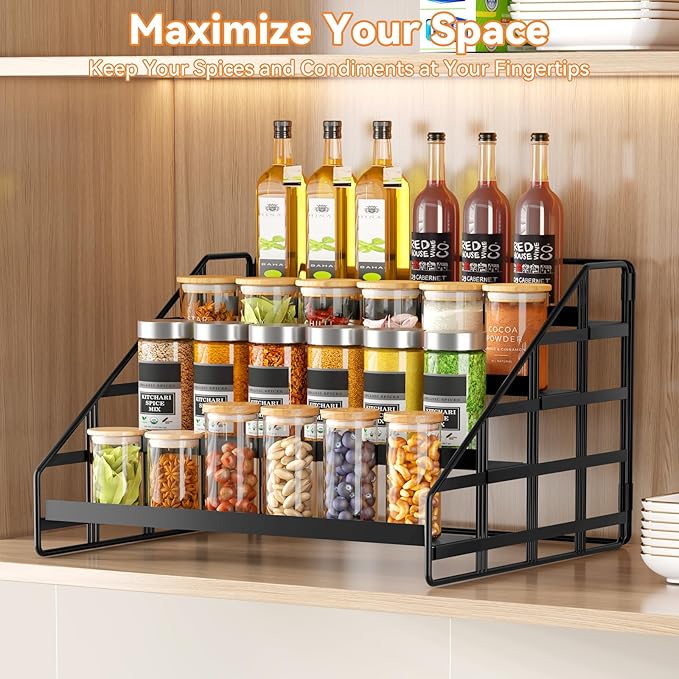 Bunoxea Spice Rack 4 Tier Kitchen Cabinet Organizer,Countertop Spice Rack,Tier Depth Adjustable Cabinet Shelf,Step Spice Organization Easy Visibility,Holds Seasoning and Condiments 2Pack - Image 3