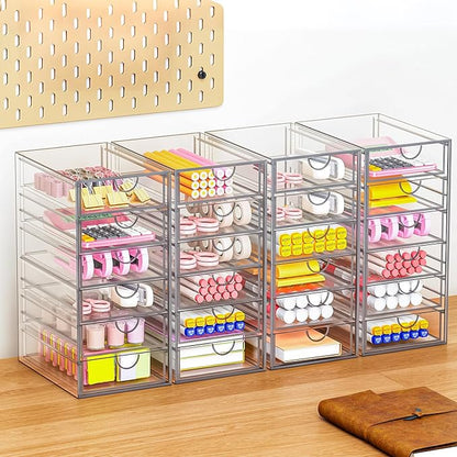 YFXCVSL Acrylic Makeup Organizer with 19 Drawers, 4 Pack Clear Storage Drawers, Bathroom Makeup Organizer for Palettes, Cosmetic, and Beauty Supplies,Ideal for Vanity, Cabinet,Desk Organization - Image 4