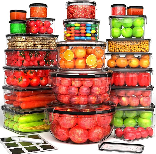 44 Pcs Food Storage Containers with Lids Airtight- (22 Stackable Boxes-22 Lids) Plastic Meal Prep Container for Pantry Kitchen Organization, Microwave, Dishwasher, Freezer Safe -100% Leak Proof by RockBerry