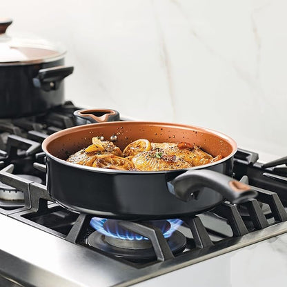 Farberware Glide Ceramic Nonstick Saute Pan / Frying Pan / Fry Pan with Lid and Helper Handle - 4 Quart, Black