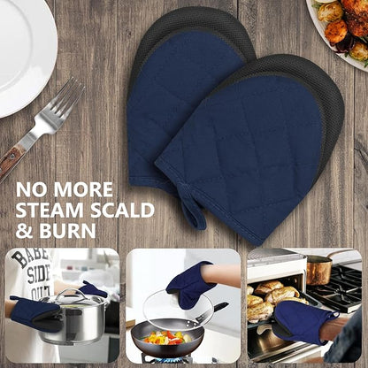 1 Pair Short Oven Mitts - Silicone Kitchen Oven Gloves High Heat Resistant 500℉, Mini Oven Mits with Non-Slip Grip Surfaces and Hanging Loop for BBQ, Baking, Cooking and Grilling (Dark Blue) - Image 7