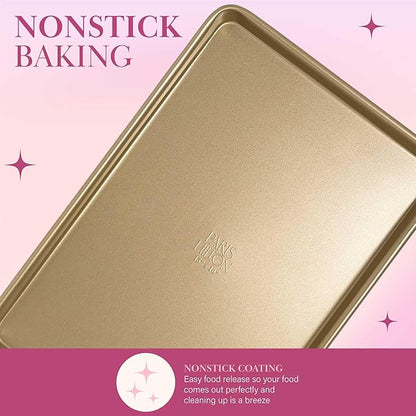 Paris Hilton Nonstick Carbon Steel Bakeware Collection, 15-Inch x 10-Inch Cookie Baking Sheet, Dishwasher Safe, Made without PFOA and PFAS, Pink Champagne Two-Tone