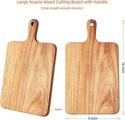 ZeQi Acacia Wood Cutting Board with Handle 16''x9'' / Charcuterie Board/Serving Board/Cheese, Bread, Vegetables & Fruits Serving Board (Rectangular-16x9) - Image 4