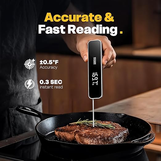 0.3 Sec Instant Read Meat Thermometer Digital, Food Thermometer for Cooking and Grilling, Waterproof, Backlight, Kitchen Oven Candy BBQ Essentials Accessories, Gifts for Him Men, Dad & Mom - Image 3