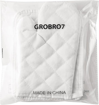 GROBRO7 6Pcs Cotton Oven Mitts and Pot Holders Set Heat Resistant Hot Pads Machine Washable BBQ Gloves with Hanging Loop Durable Pocket Pot Holder for Kitchen Baking Grilling Cooking White - Image 7